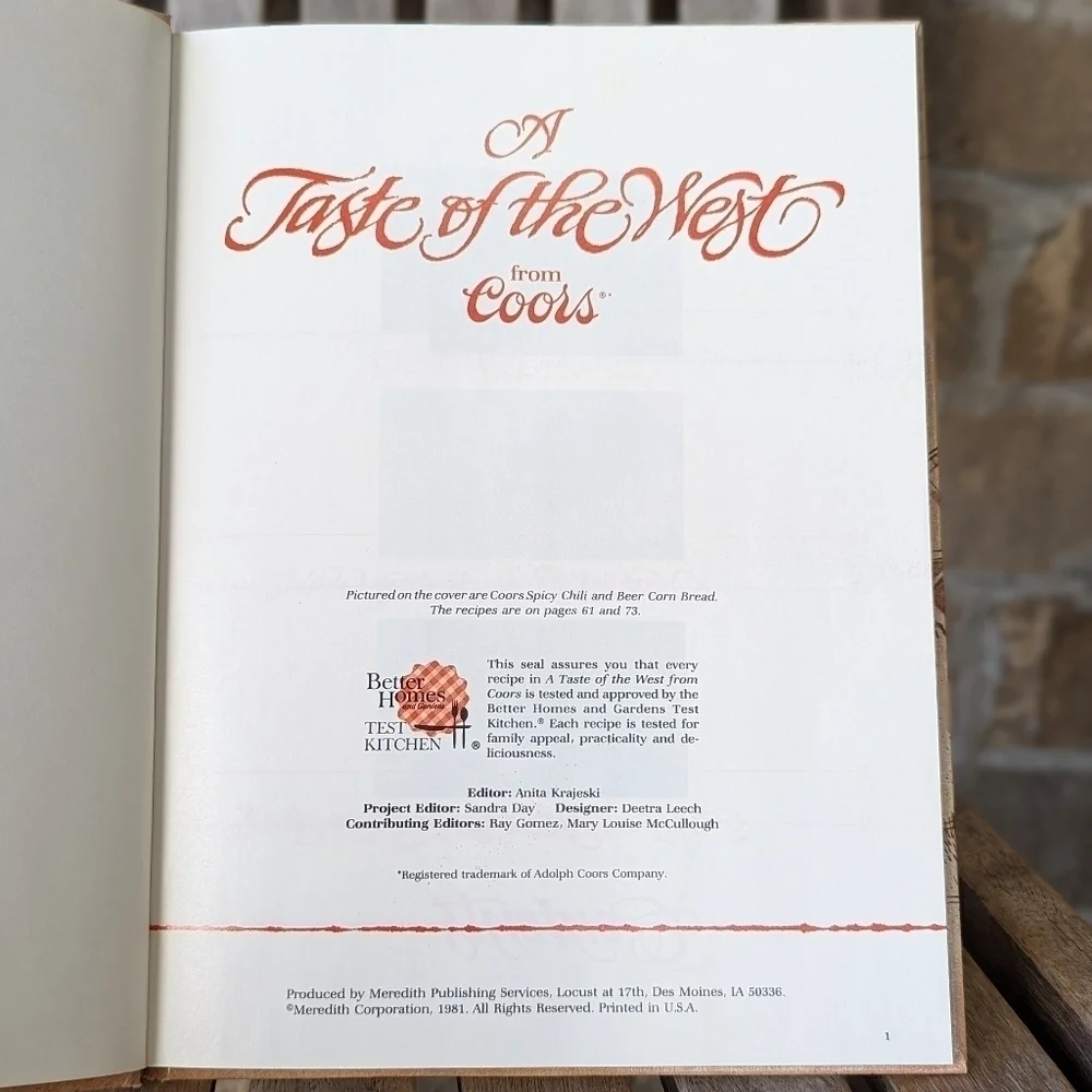 Vintage 1981 A Taste of the West from Coors Cookbook Hardcover
